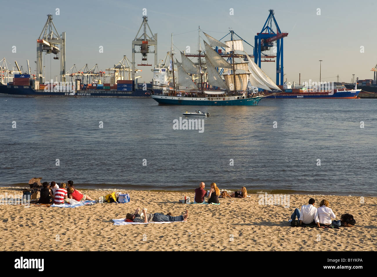 Beach of the Elbe in Oevelgoenne Hamburg Stock Photo