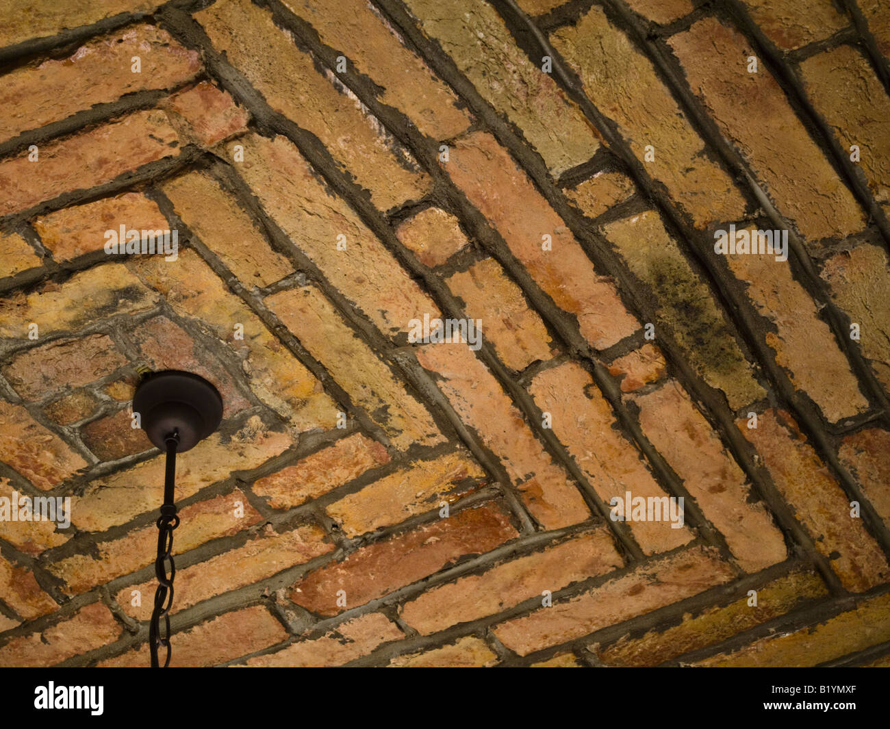 Low angle view of brick ceiling with fixture Stock Photo