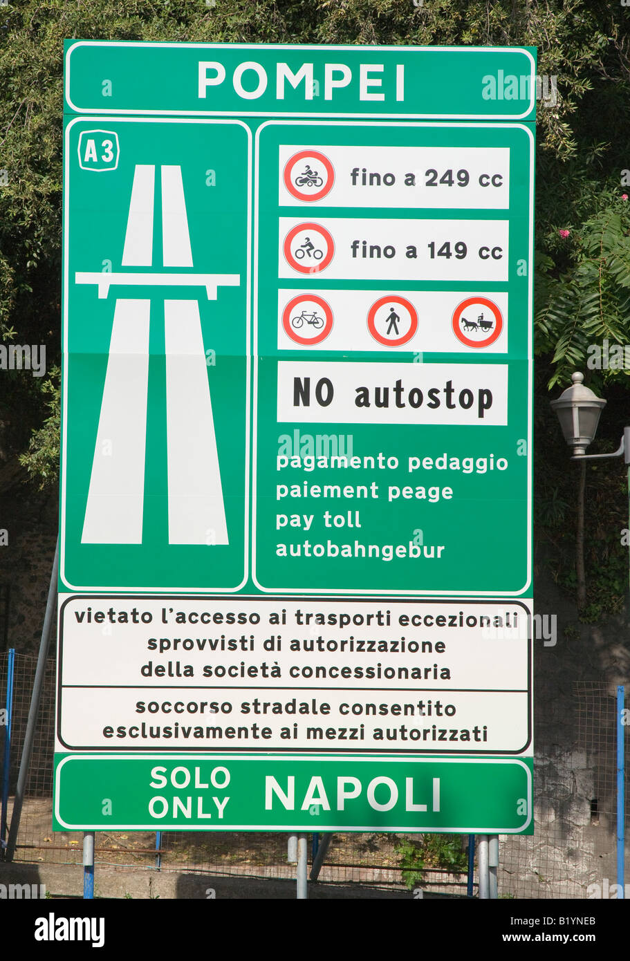 Pompei motorway sign Pompeii Campania Italy Stock Photo
