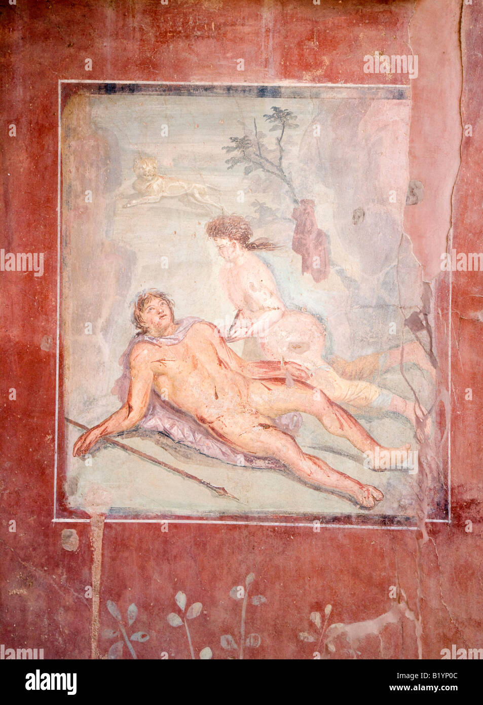 Fresco and decoration detail in houses  Pompeii Campania Italy Stock Photo