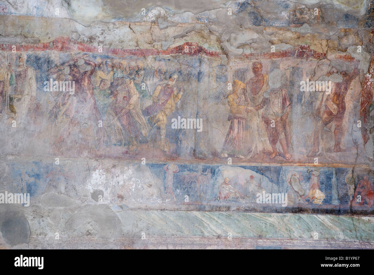 Fresco and decoration detail in houses Pompeii Campania Italy Stock Photo