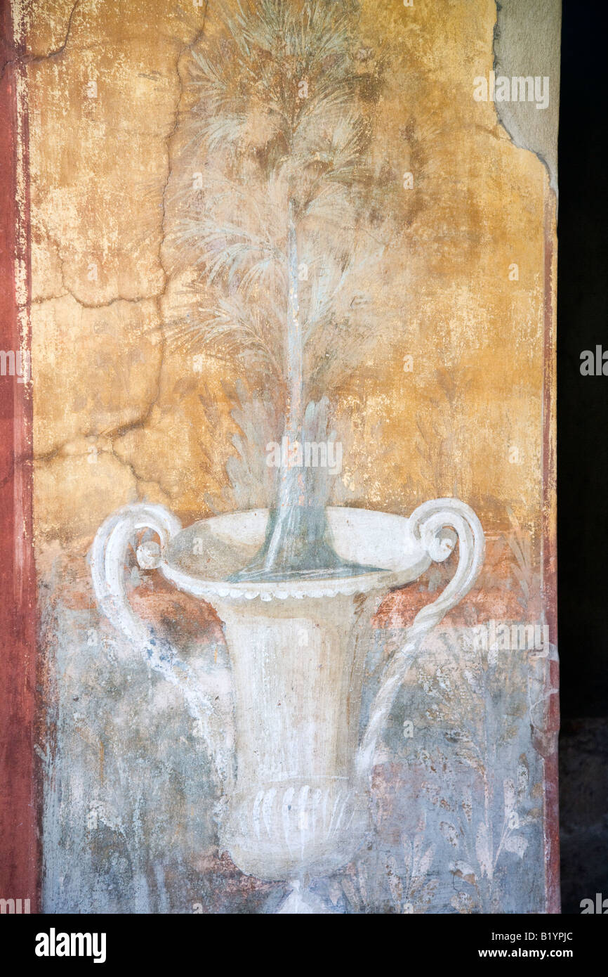 Fresco and decoration detail in houses Pompeii Campania Italy Stock Photo