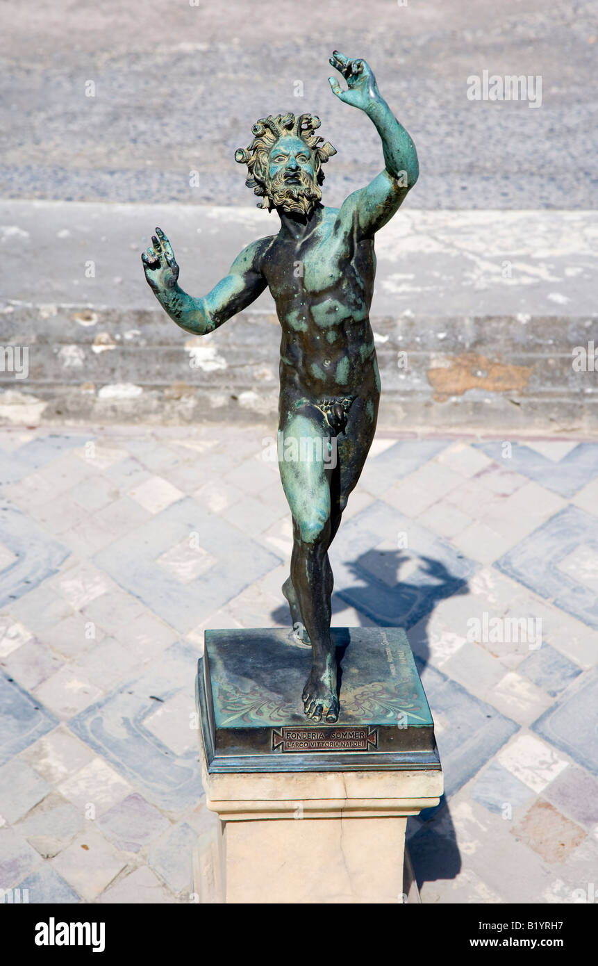 Bronze statue of the Faun House of the Faun Pompeii Campania Italy Stock Photo