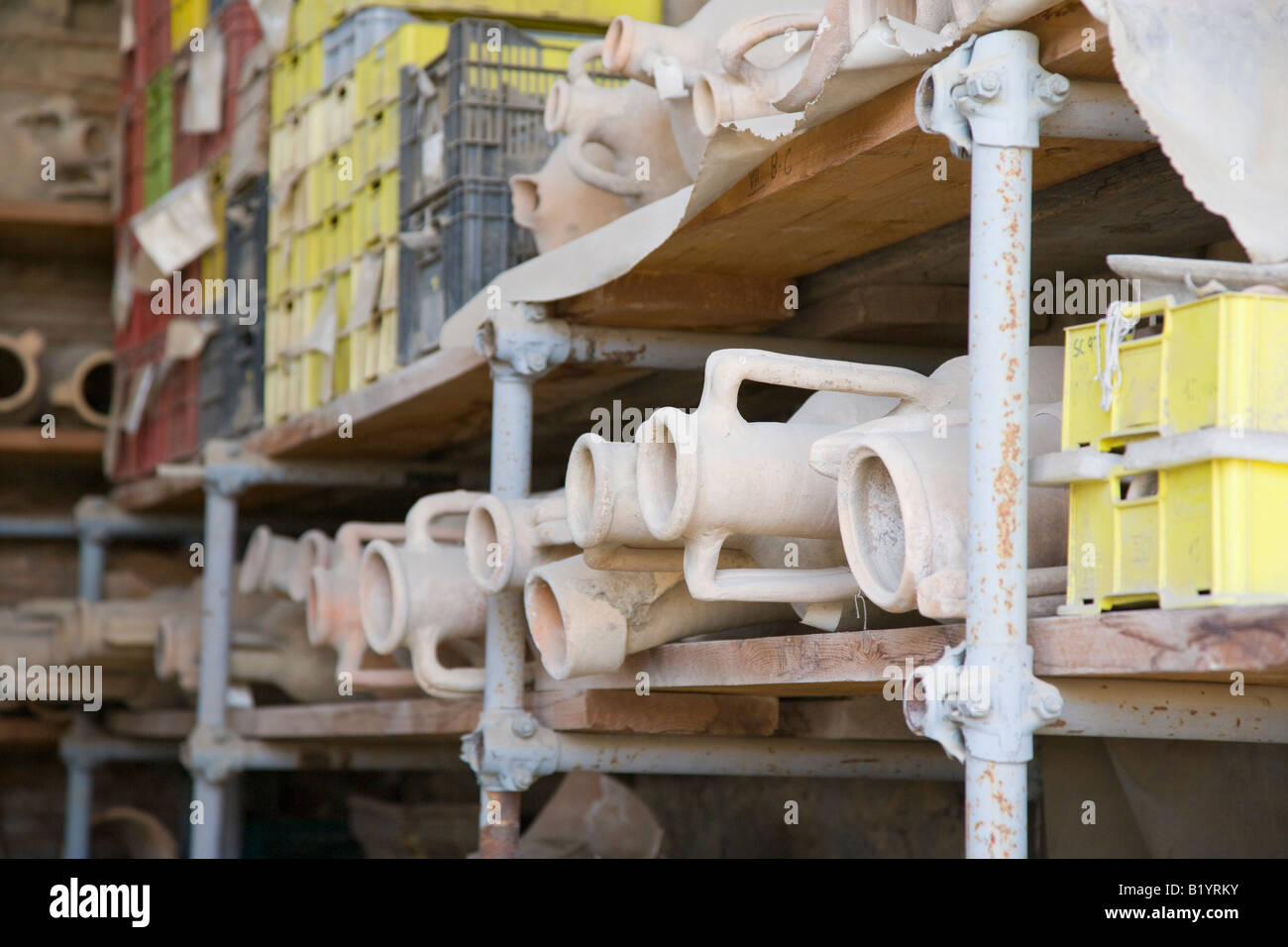 Amphora and other archeological material in the Forum Granary Pompeii Campani Italy Stock Photo