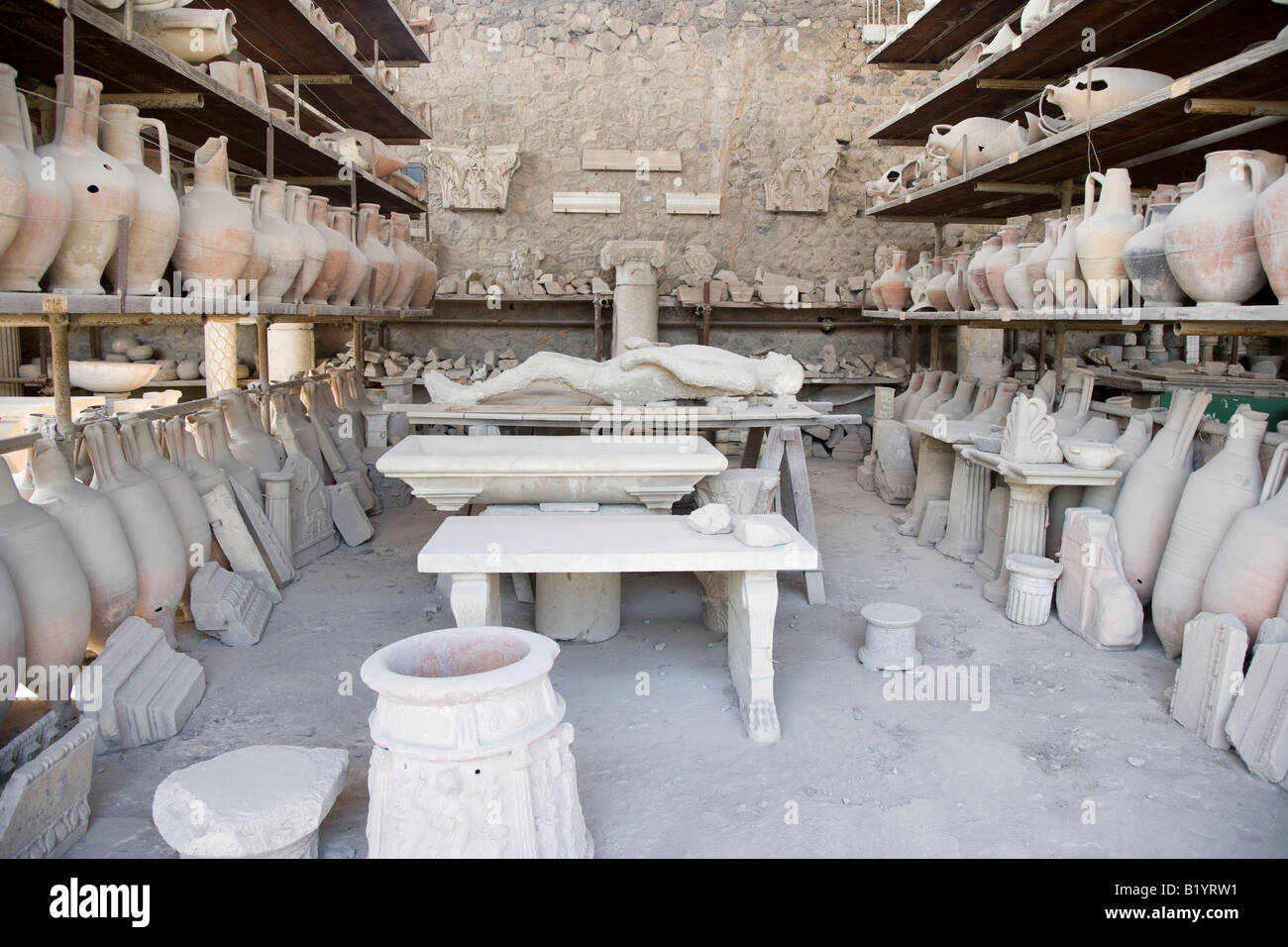 Plaster casts of the victims of the Vesuvius eruption in the Forum Granary Pompeii Campani Italy Stock Photo
