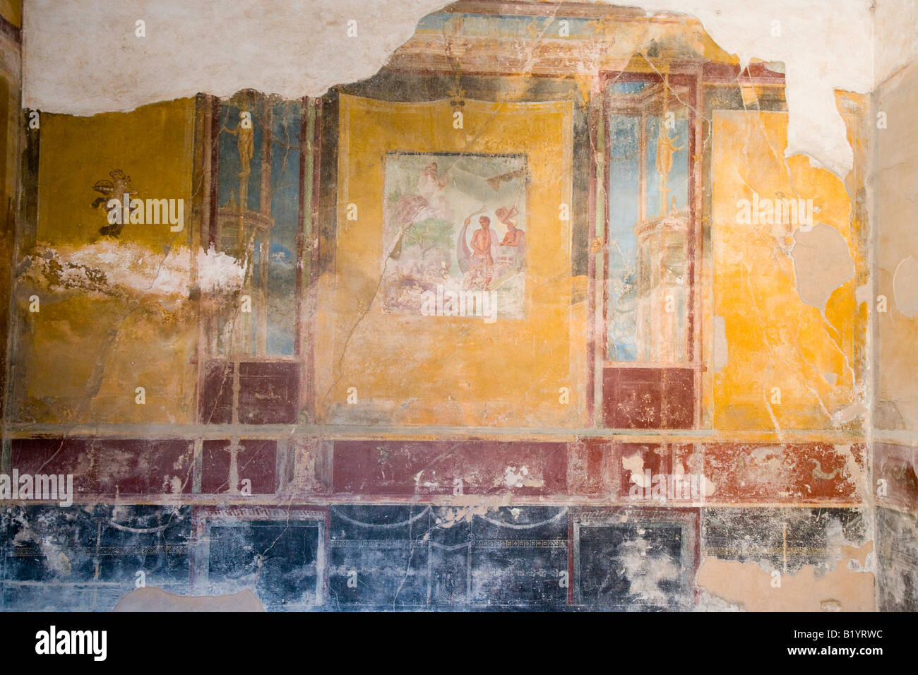 Fresco and decoration detail in houses Detail from a roman fast food shop Pompeii Campania Italy Stock Photo