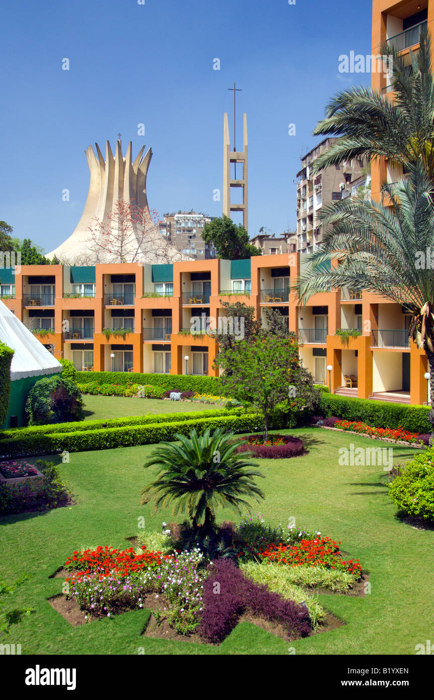 The exterior gardens and landscaping at the Marriott Hotel Zamalek in