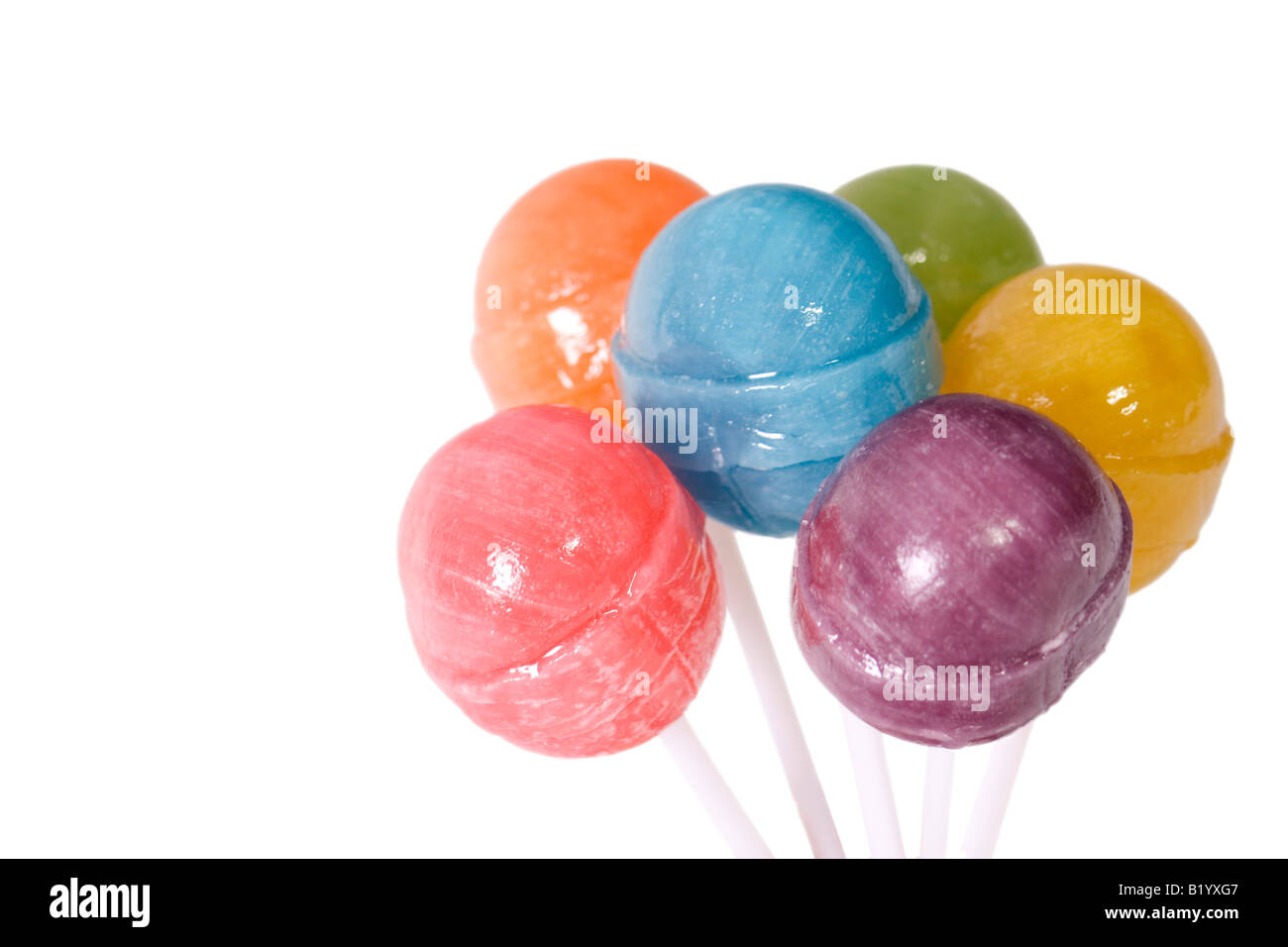 Rainbow Colored Bouquet of Suckers Isolated on White Background Stock Photo