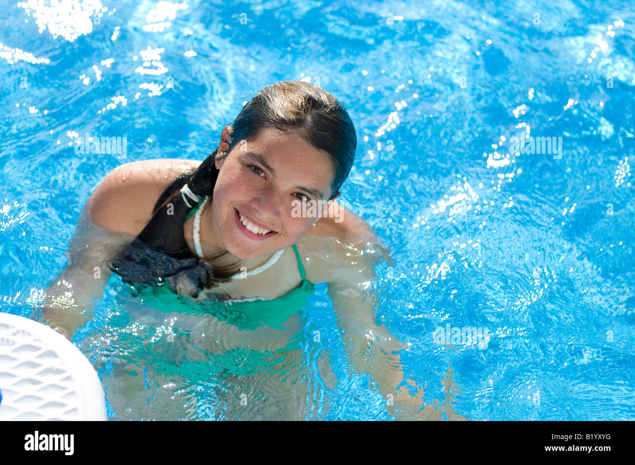 Young Teen Girl Swims In A Pool USA Stock Photo 18438884 Alamy