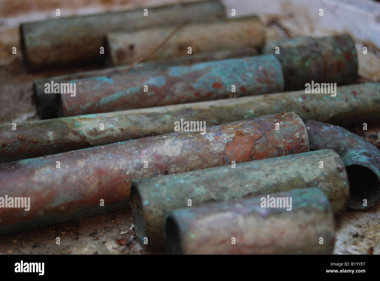 Copper Pipes with Patina Stock Photo