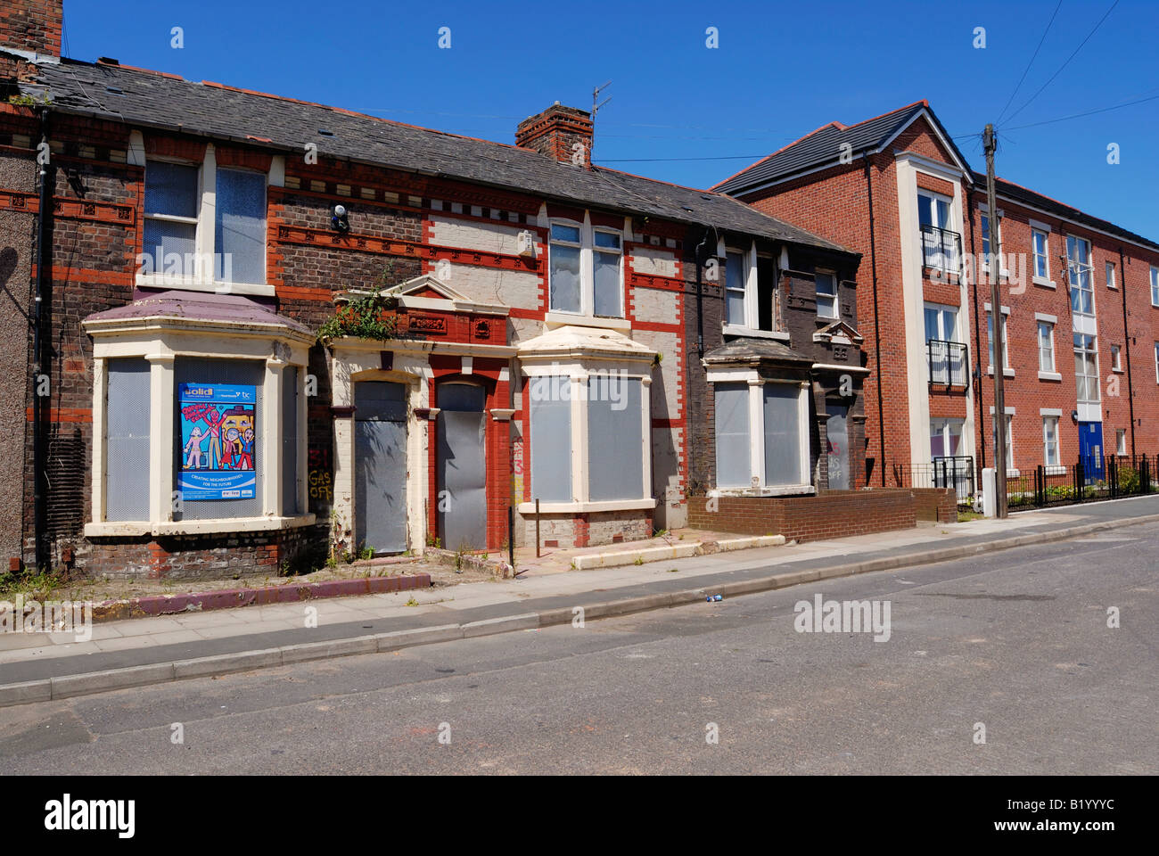 Houses in Keble Street, Bootle, Liverpool boarded up ready to be demolished Stock Photo Alamy
