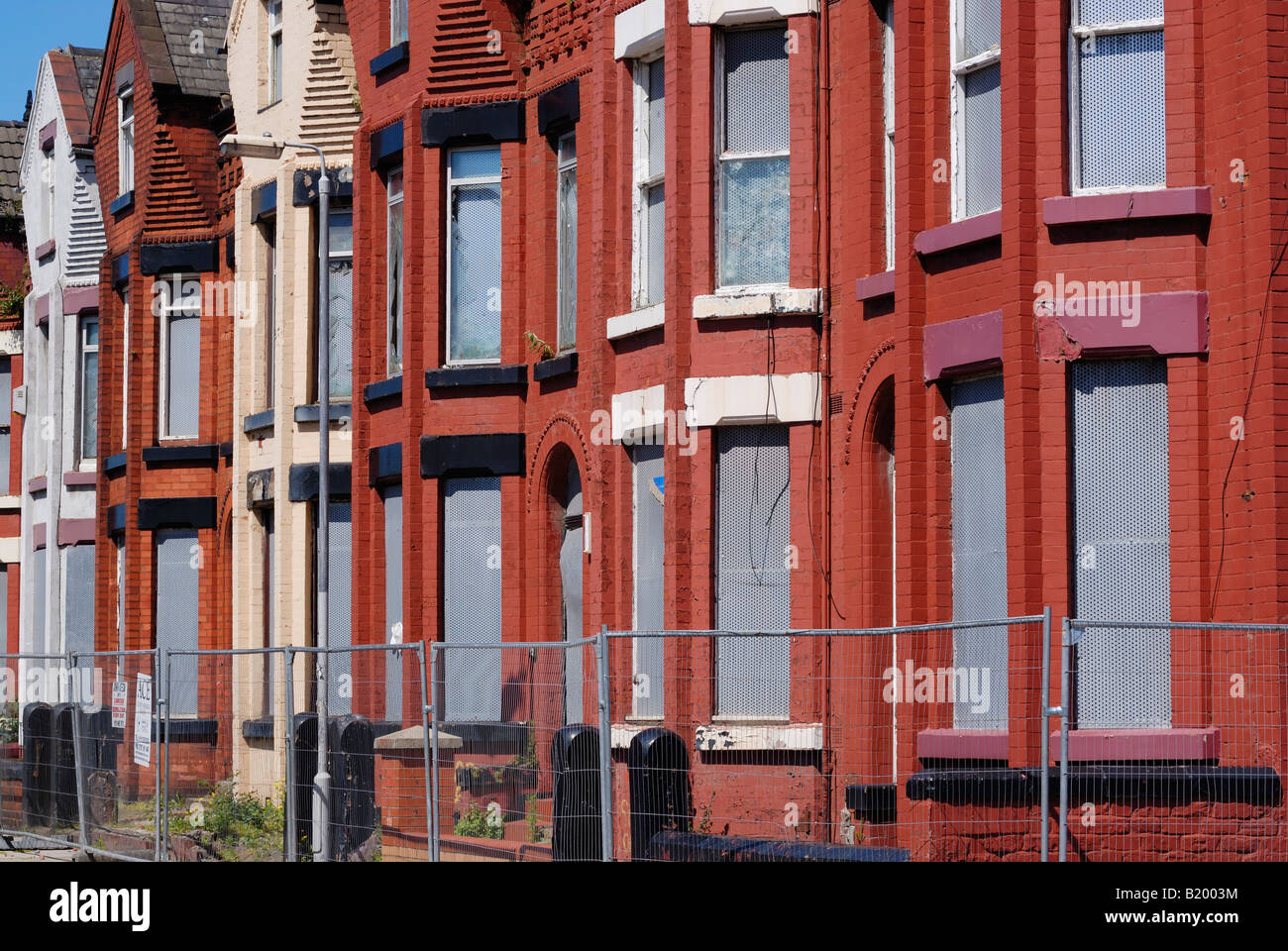Victorian Houses in Kings Street, Bootle, Liverpool boarded up ready to