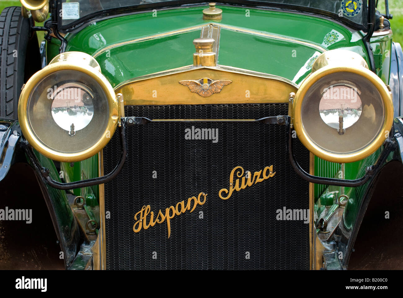 Veteran 'Hispano Suiza' automobile radiator grille - car rally, France. Stock Photo