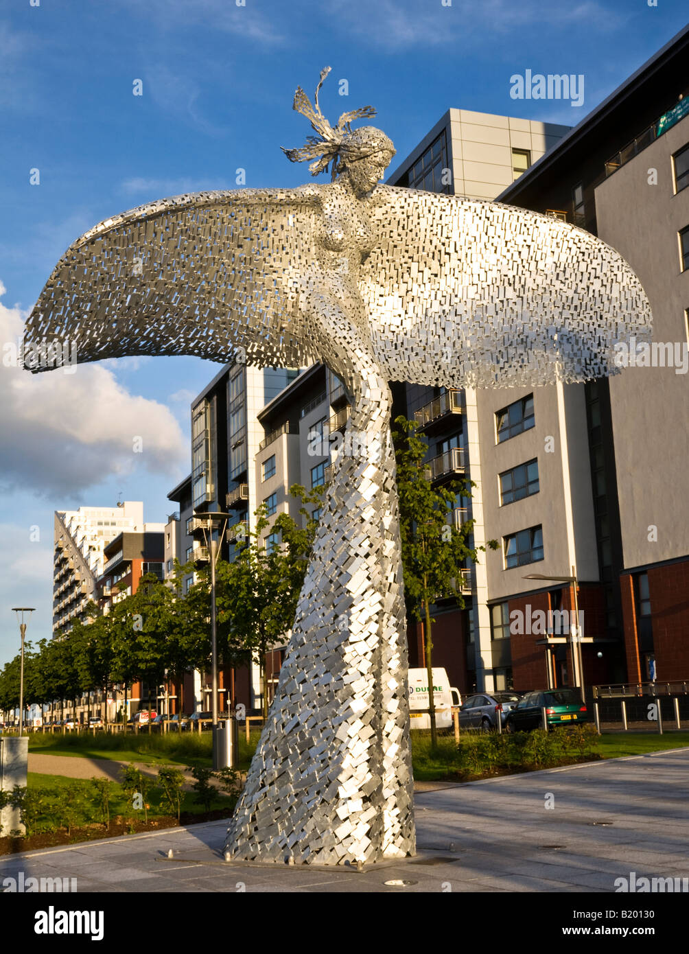 Andy Scott's modern steel sculpture entitled Rise at Glasgow Harbour