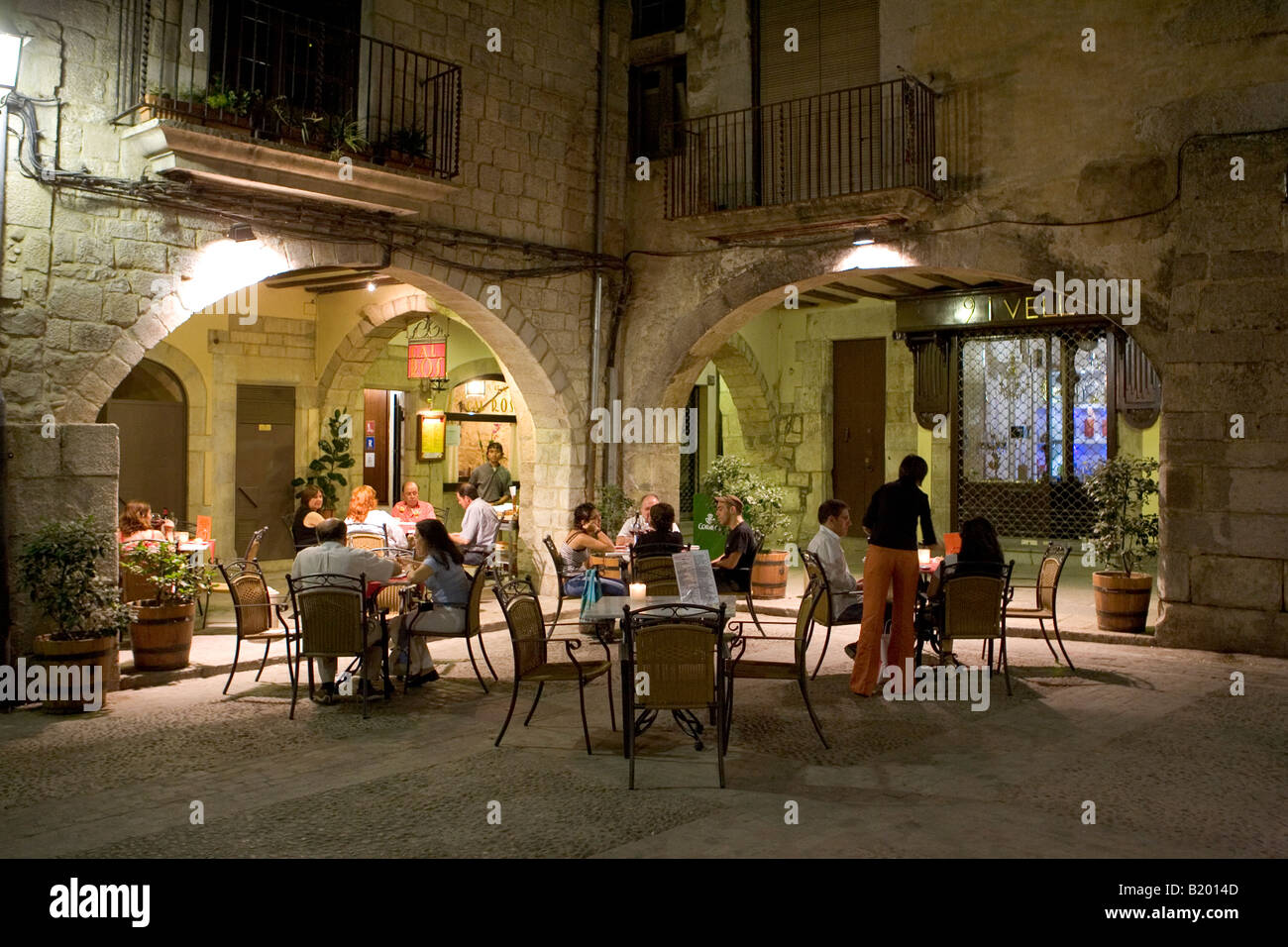 Restaurants outside in the Rambla, Girona, Spain Stock Photo Alamy