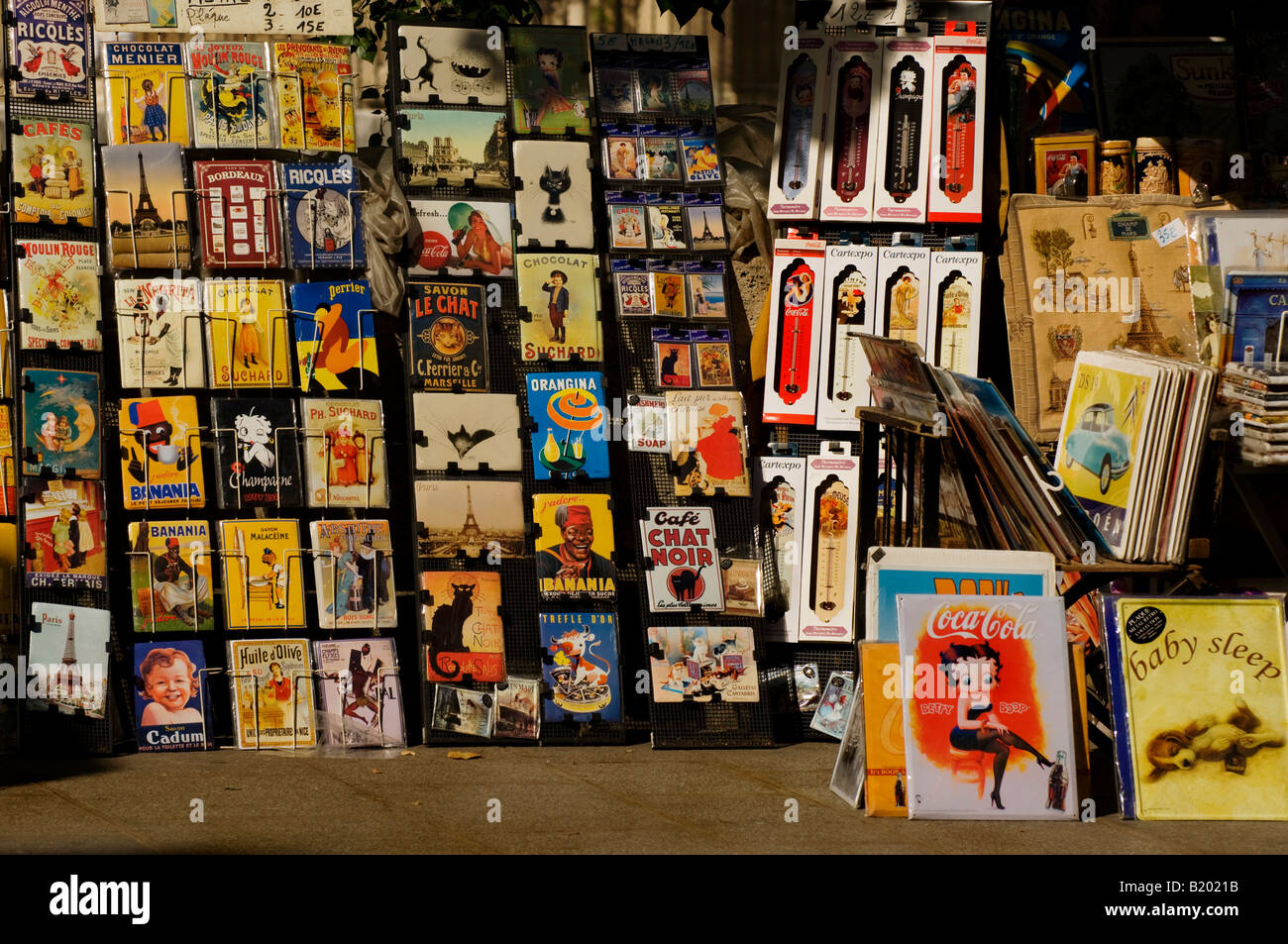 Art and postcard stand along the Seine in the Latin Quarter of Paris, France. Stock Photo