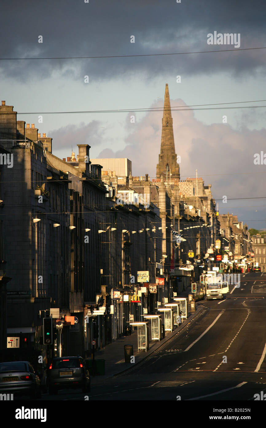 City of Aberdeen, Scotland. Early morning view of Union Street, viewed from the Mercat Cross towards the west end of the city. Stock Photo