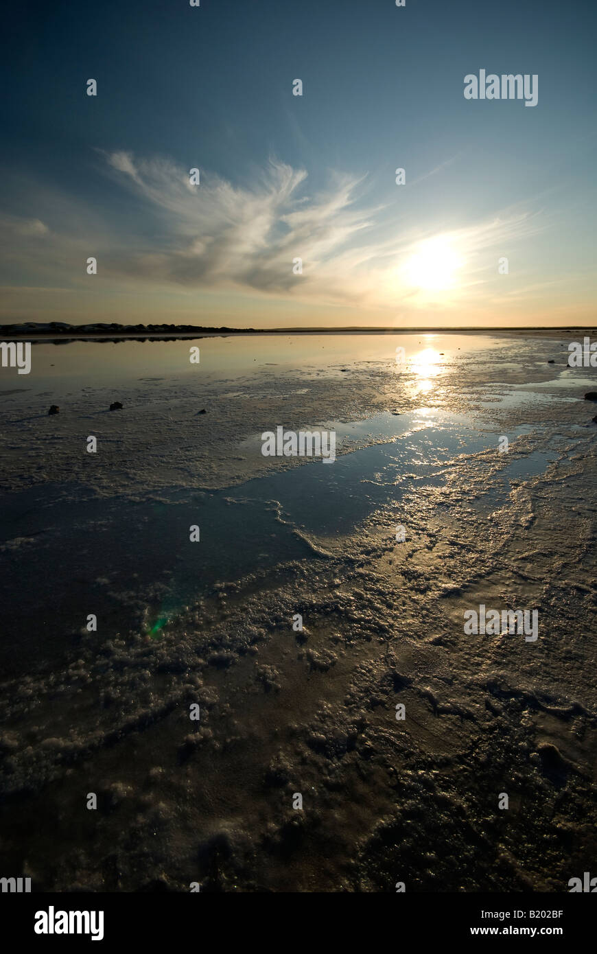 Salt flats at sunset, Fowlers Bay, South Australia Stock Photo