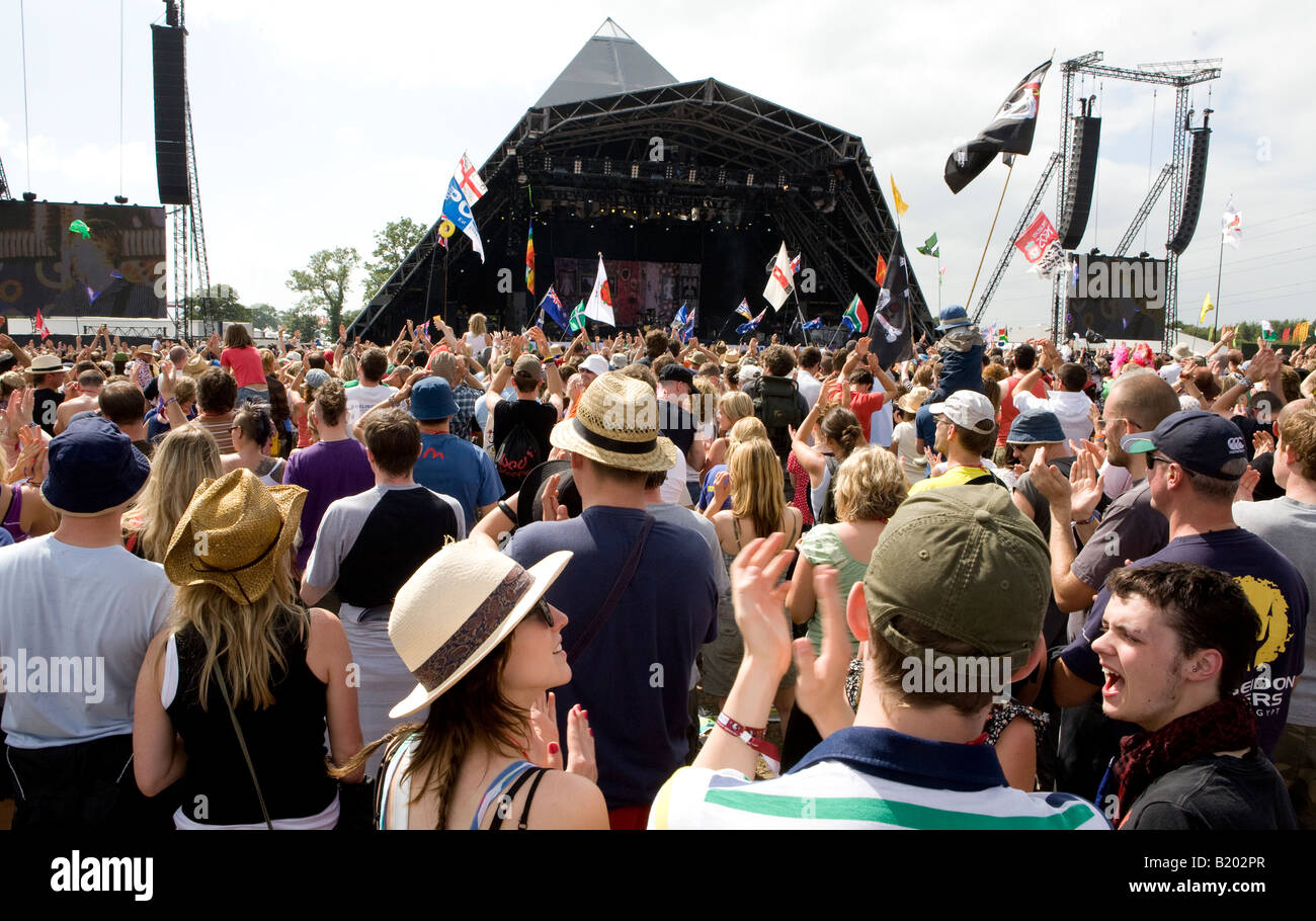 People Waving Their Arms To The Music Glastonbury Festival Pilton Somerset UK Europe Stock Photo