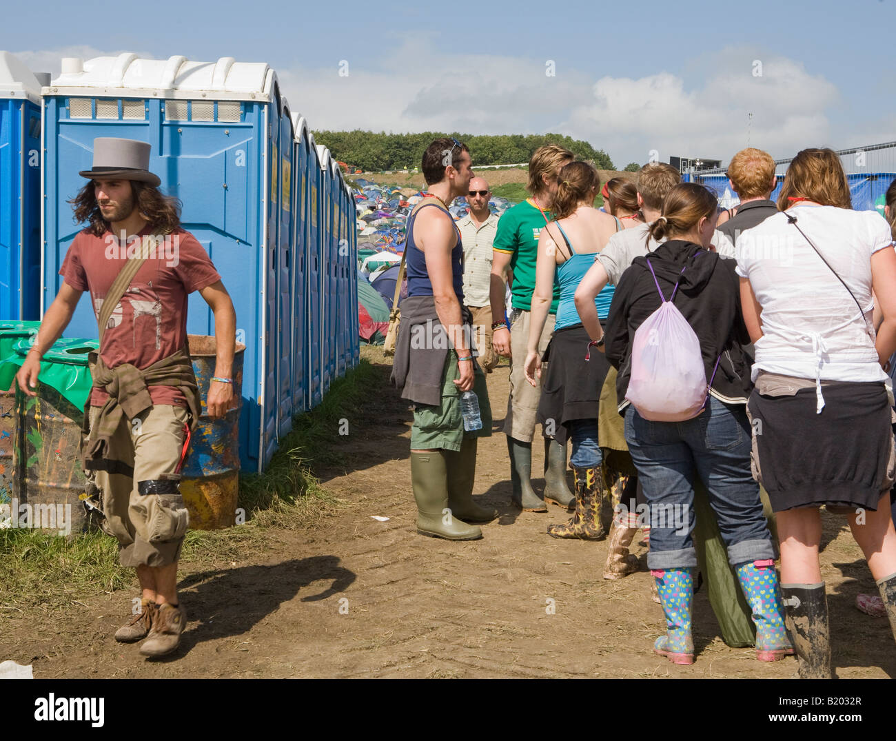 Queing Up For The Toilets At Glastonbury Festival Pilton Somerset UK Europe Stock Photo