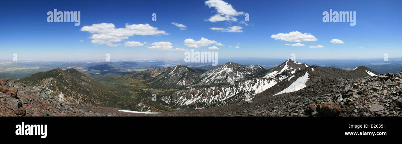 Panorama of the San Francisco peaks from the summit of Mount Humphreys Stock Photo