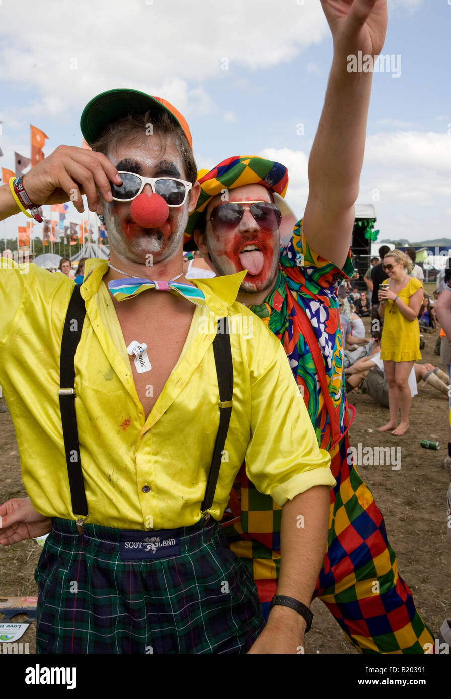 Crazy Scottish Clowns Dancing At Glastonbury Festival Pilton Somerset UK Europe Stock Photo