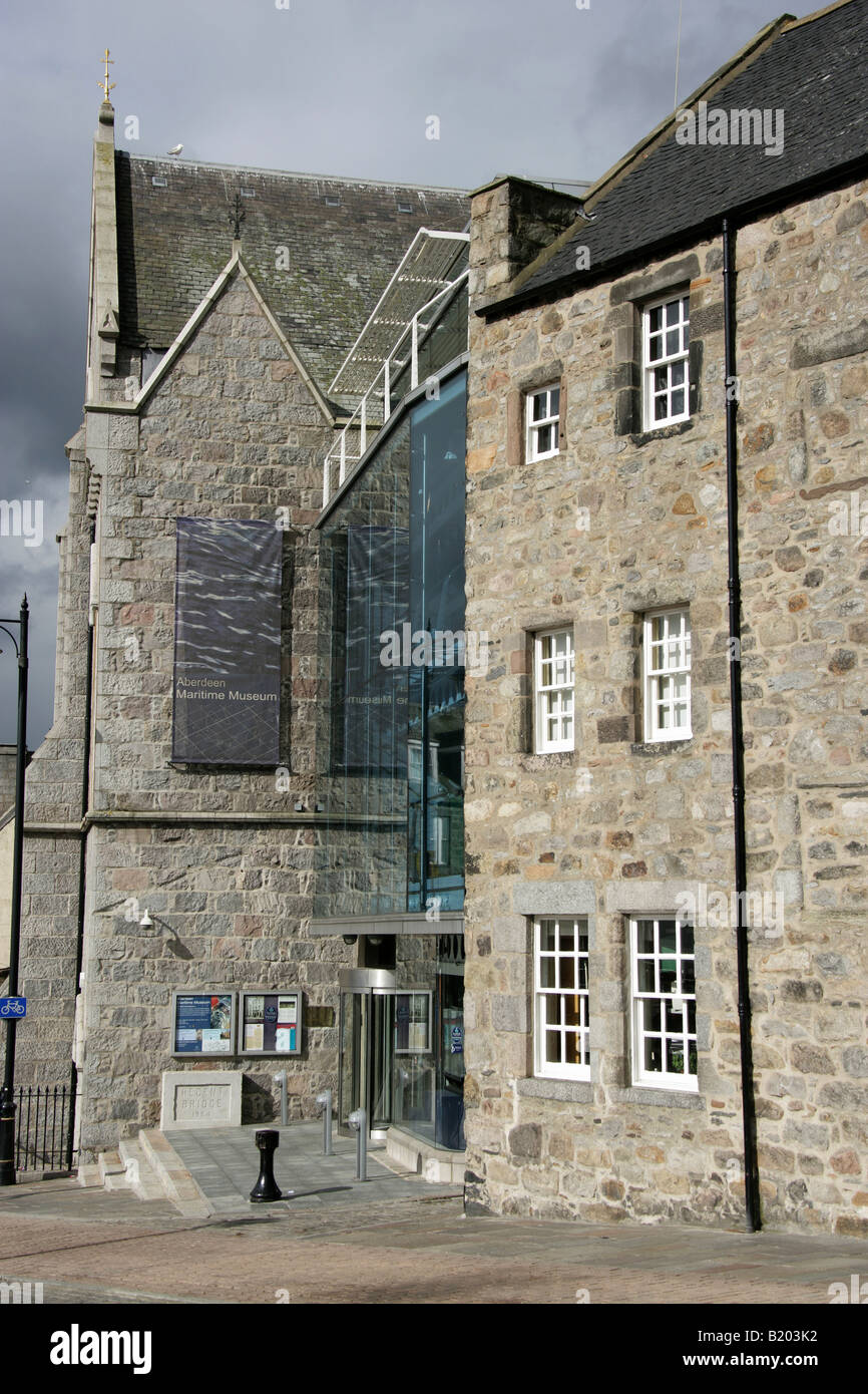 City of Aberdeen, Scotland. The main entrance to Aberdeen’s Maritime Museum incorporating the Trinity Congregational Church. Stock Photo