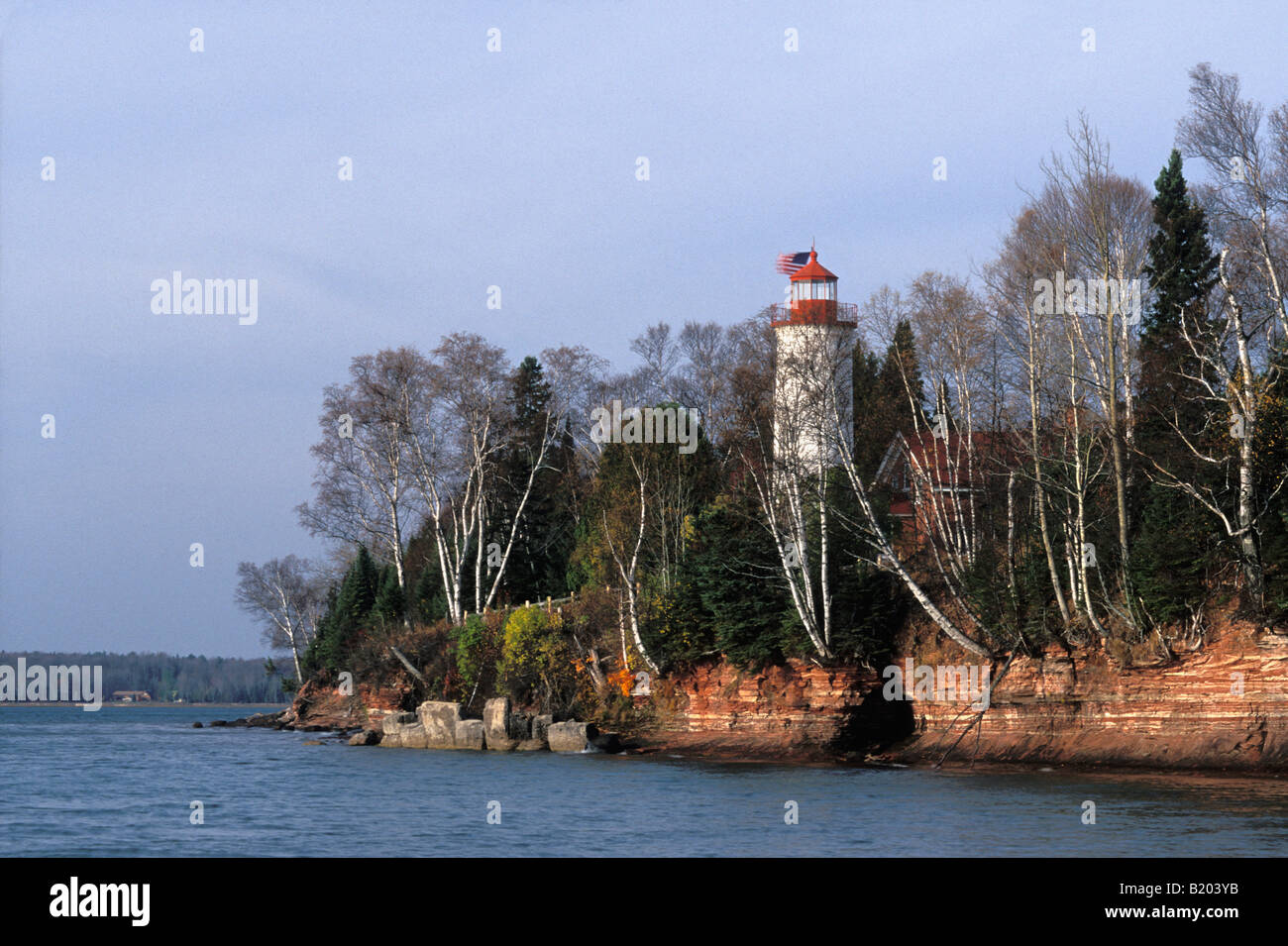 Portage River Lighthouse on Lake Superior Keweenaw County Michigan Stock Photo