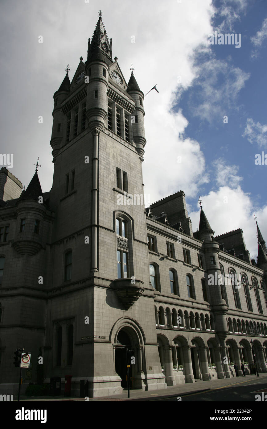 City of Aberdeen, Scotland. Union Street Town House and Clock Tower. Stock Photo