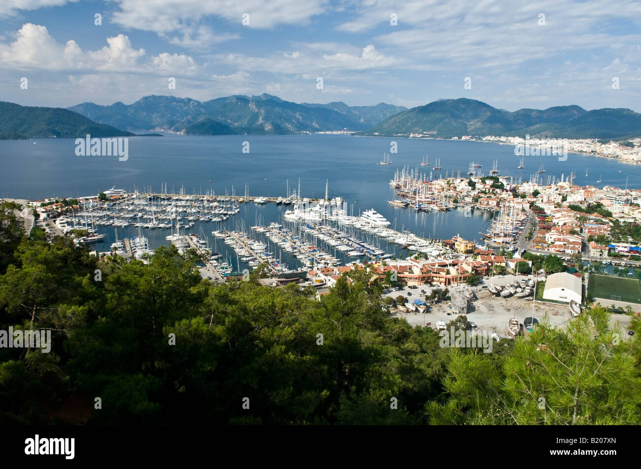 Elevated view over the harbour and Resort Town of Marmaris Muğla Turkey Stock Photo