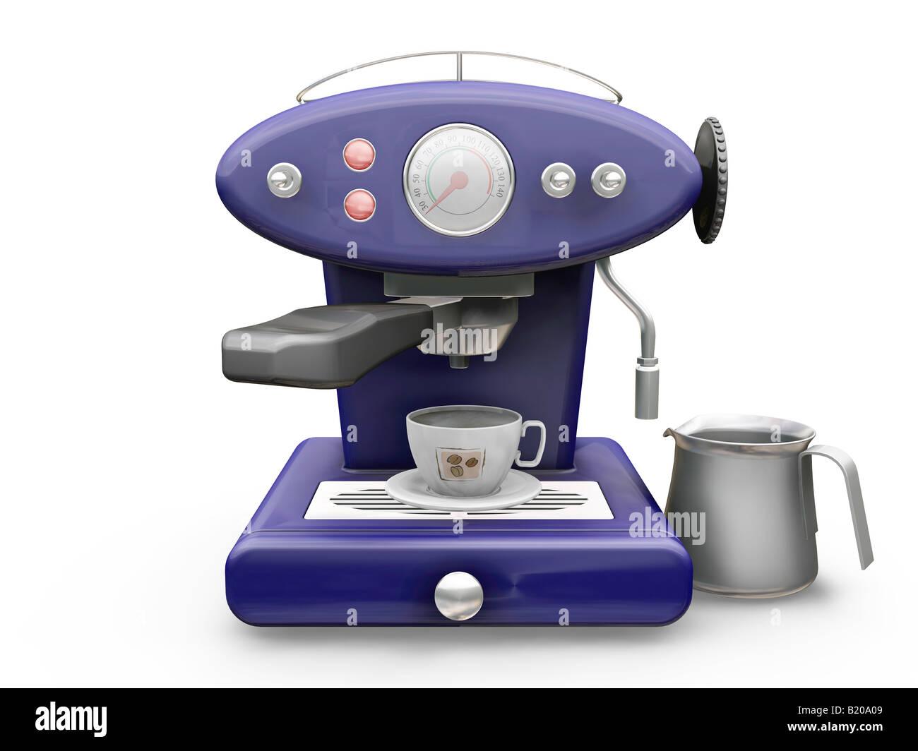 3D rendering purple drip coffee machine on gray background with shadow  Stock Illustration