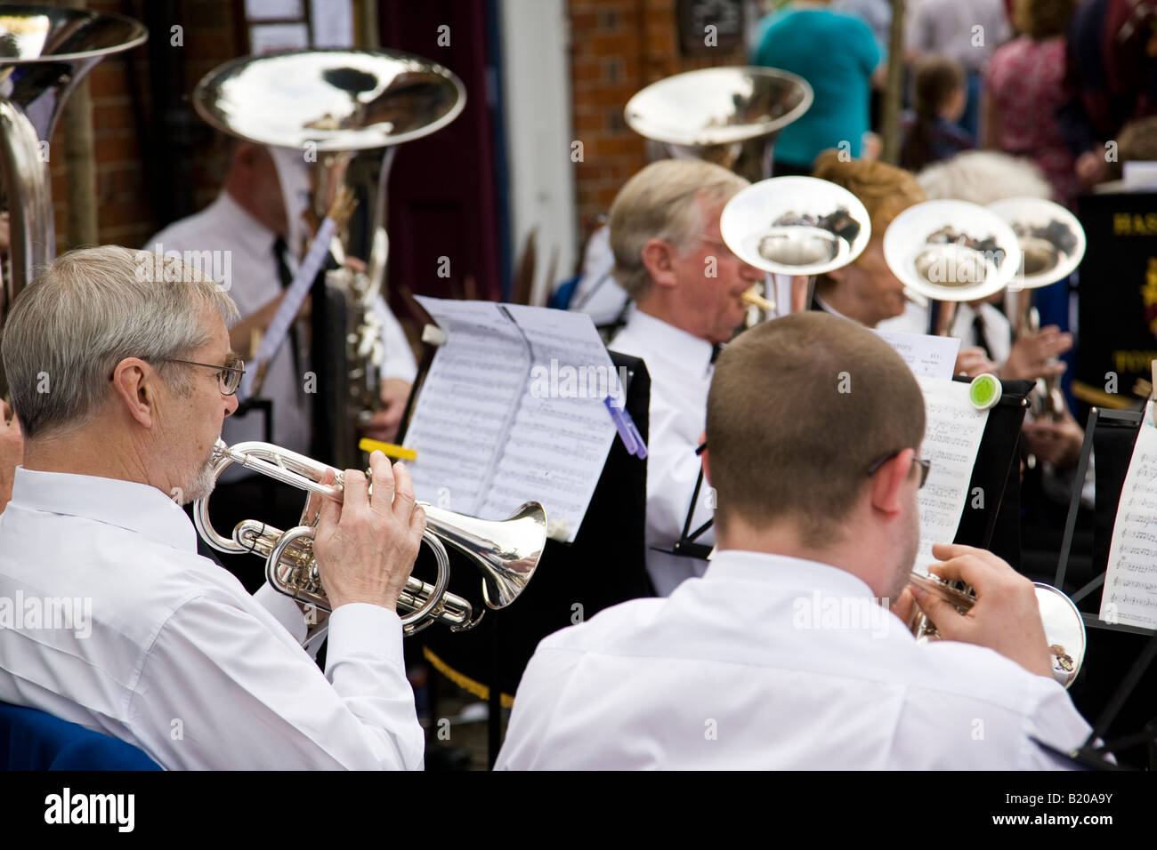 The Haslemere Town Band has its origins around 1837, seen here in action at the 2008 Haslemere Charter Fair, Surrey, England Stock Photo