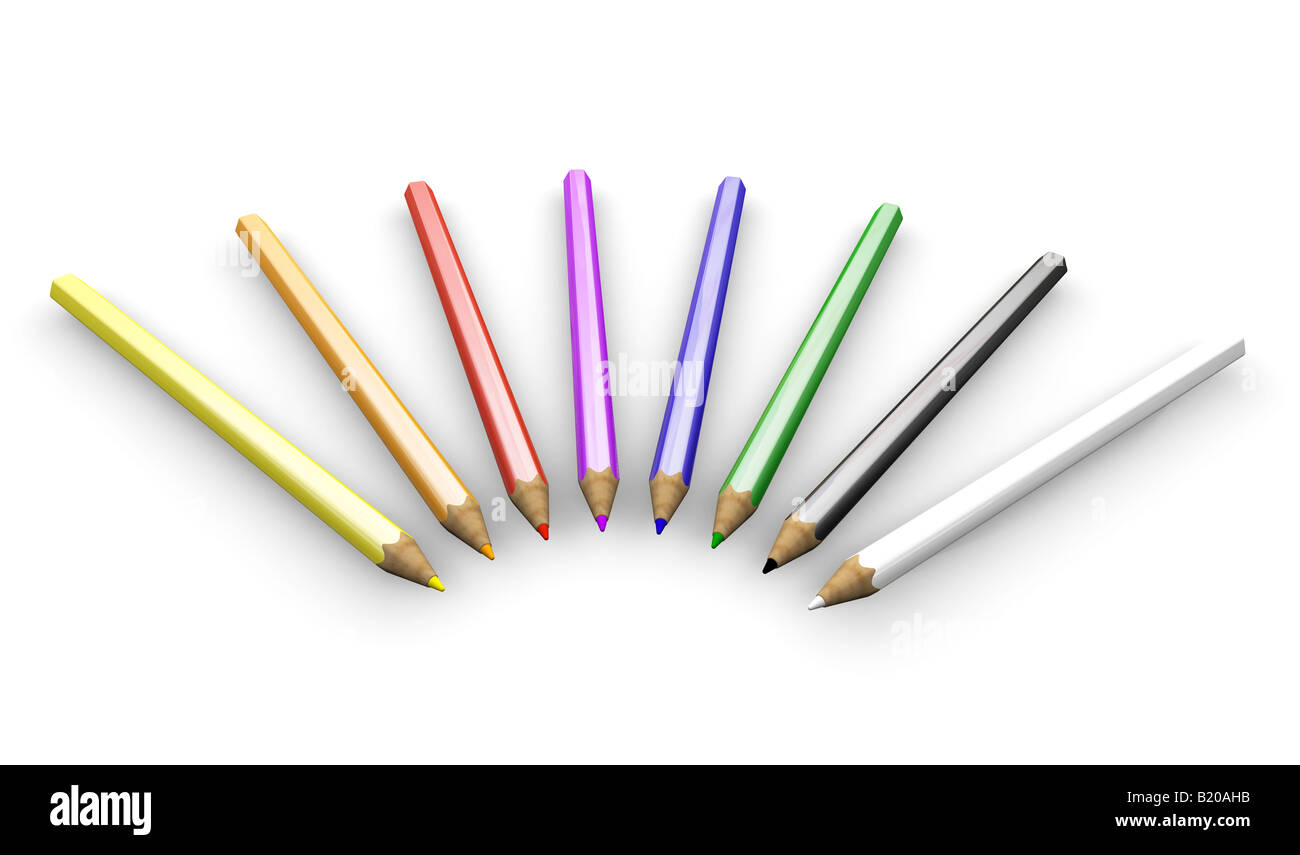 3D render of colour pencils Stock Photo