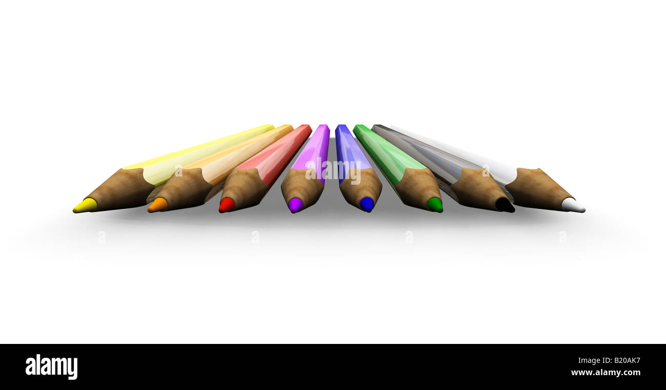 3D render of coloured pencils Stock Photo