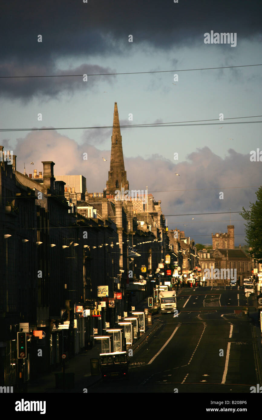 City of Aberdeen, Scotland. Early morning view of Union Street, viewed from the Mercat Cross towards the west end of the city. Stock Photo