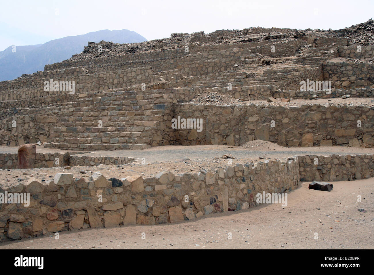 The Pyramid of the Quarry at the Caral archeological site near Barranca, Peru north of Lima. Stock Photo