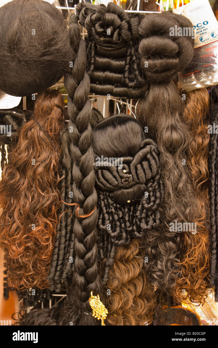 Hair extensions in Little India market in Singapore Stock Photo