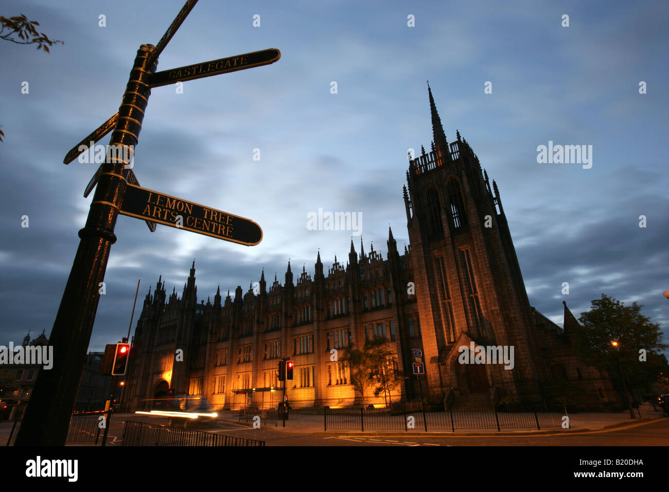 City of Aberdeen, Scotland. Evening view of Aberdeen’s Marischal College and Museum. Stock Photo