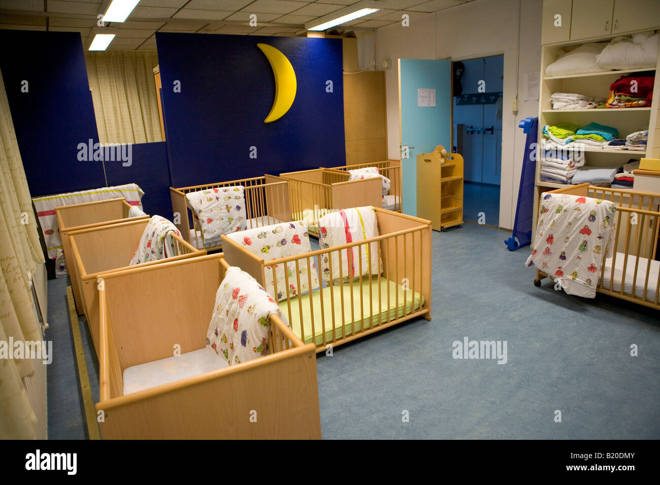 Empty sleepingroom of a daycare center Stock Photo Alamy
