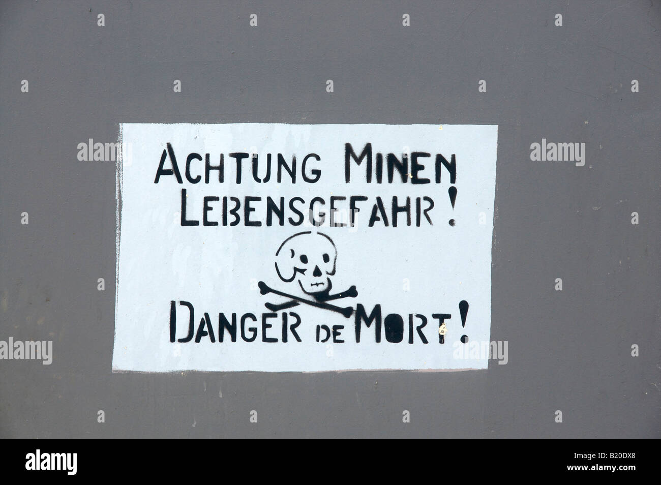 Achtung Minen sign at Le Grand Blockhaus Stock Photo