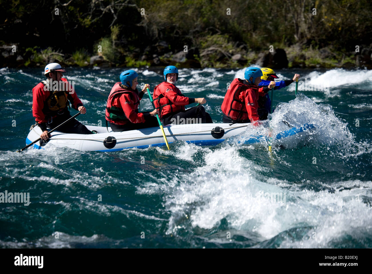 White water rafting on the Petrohue River Lake District Chile Stock Photo