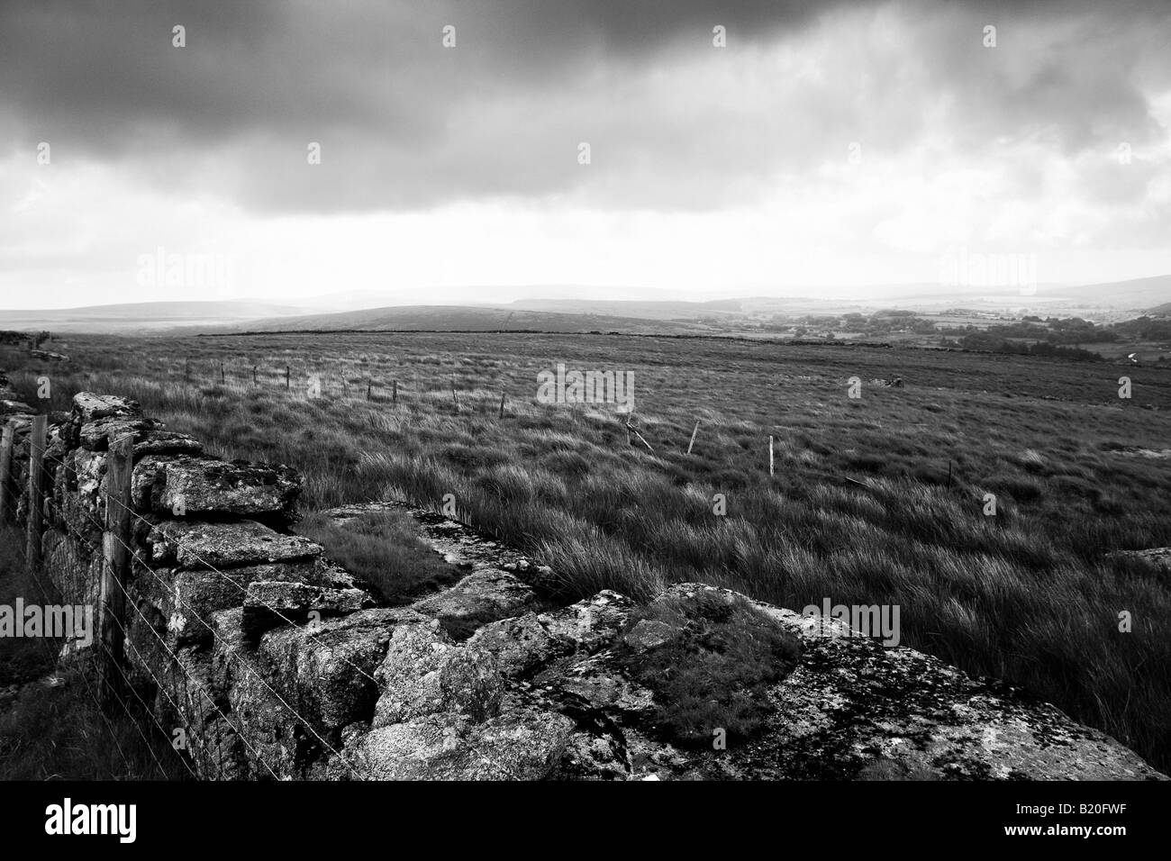 Black and White view from Broad Down in Dartmoor Devon UK Stock Photo