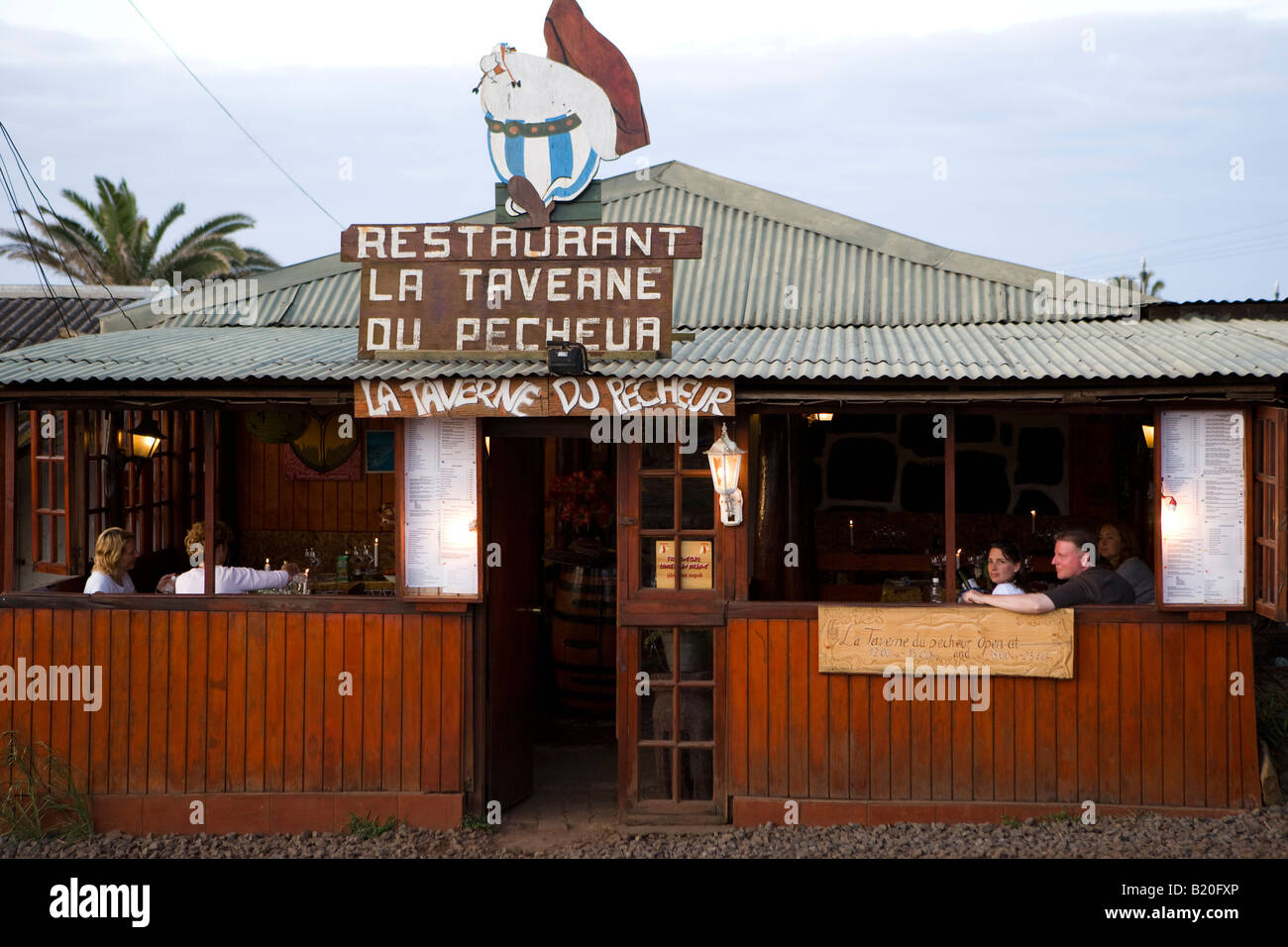 Restaurant at harbor Hanga Roa Easter Island Stock Photo