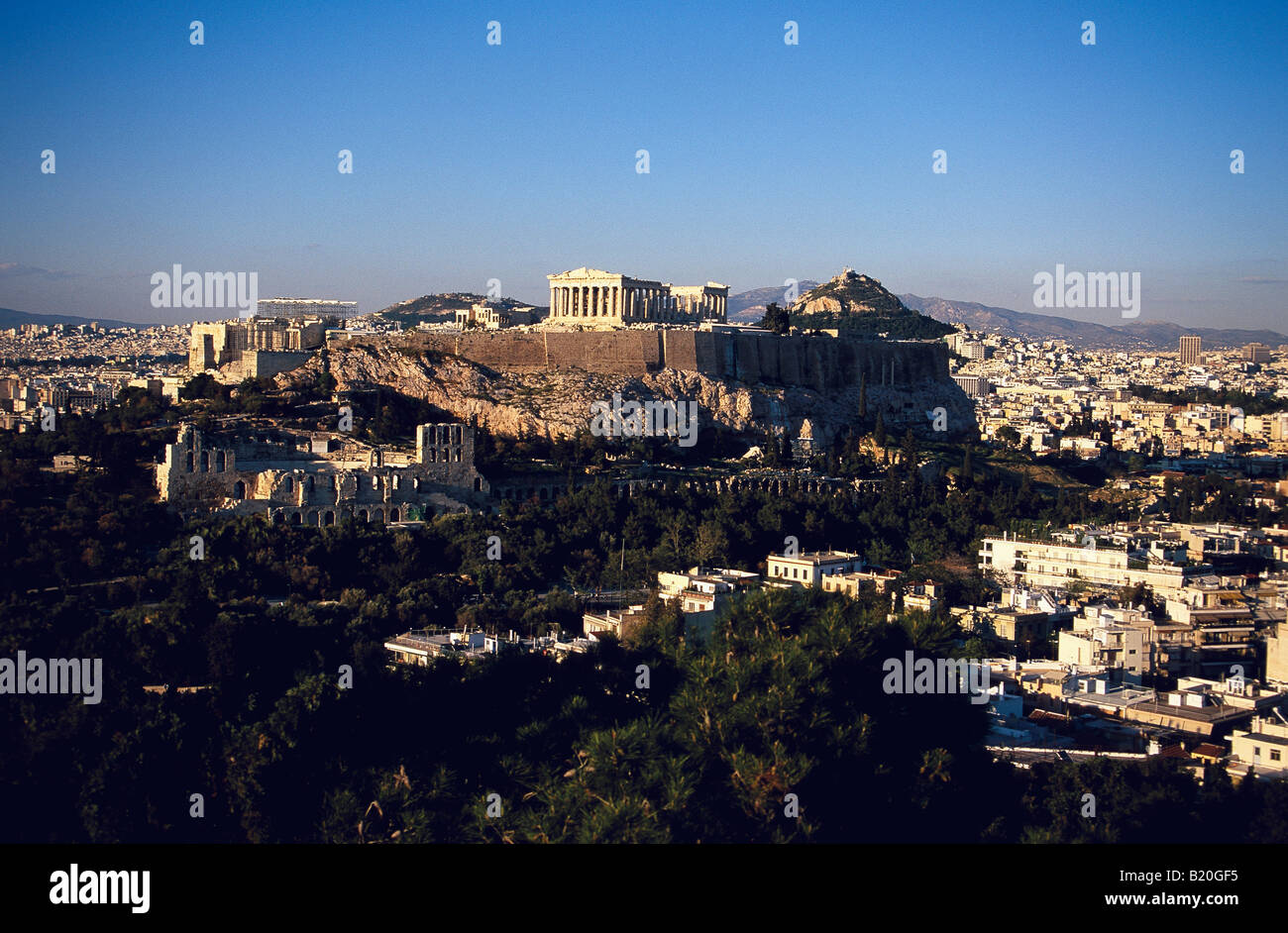 Acropolis View fom Philopappos Hill Athens Greece Stock Photo