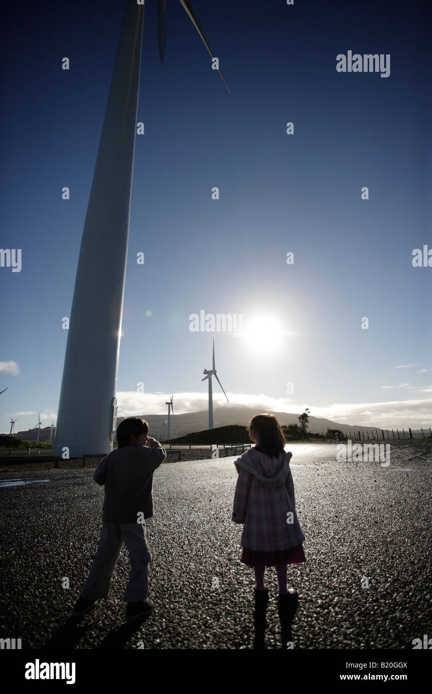 Boy aged six and sister four visit modern wind turbines Te Apiti