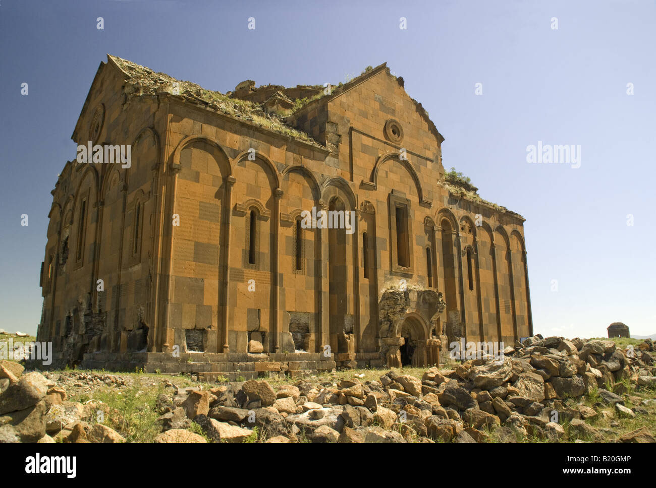 Remains of Great Cathedral at Ani, ruined capital of Armenian Kingdom, on eastern Turkey border with Armenia Stock Photo