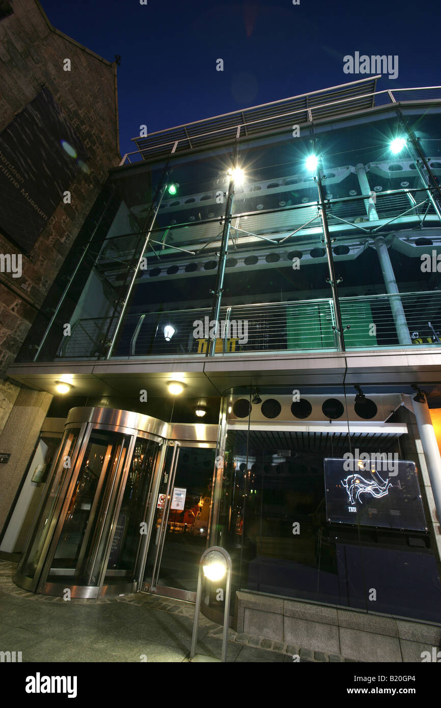 City of Aberdeen, Scotland. Night view of the main entrance to Aberdeen’s Maritime Museum. Stock Photo