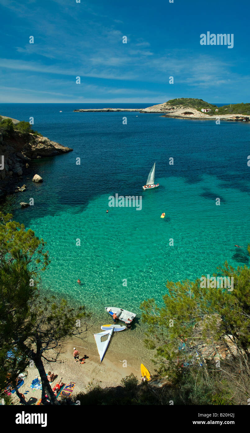 Small beach in the bay of Portinatx,Ibiza.Spain Stock Photo