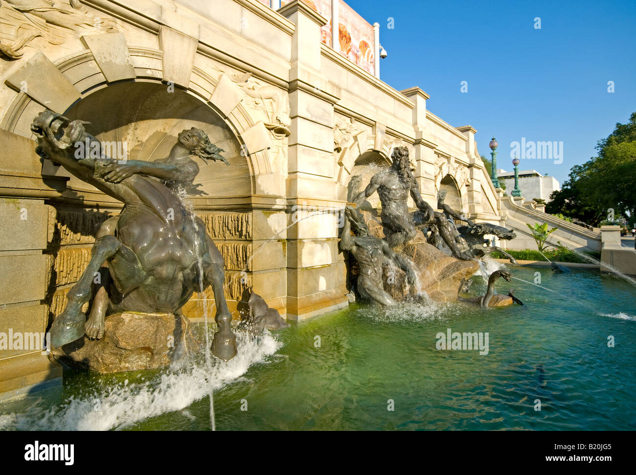 WASHINGTON DC, USA - Fountains in front of the main building of the Library of Congress on Capitol Hill in Washington DC. Stock Photo