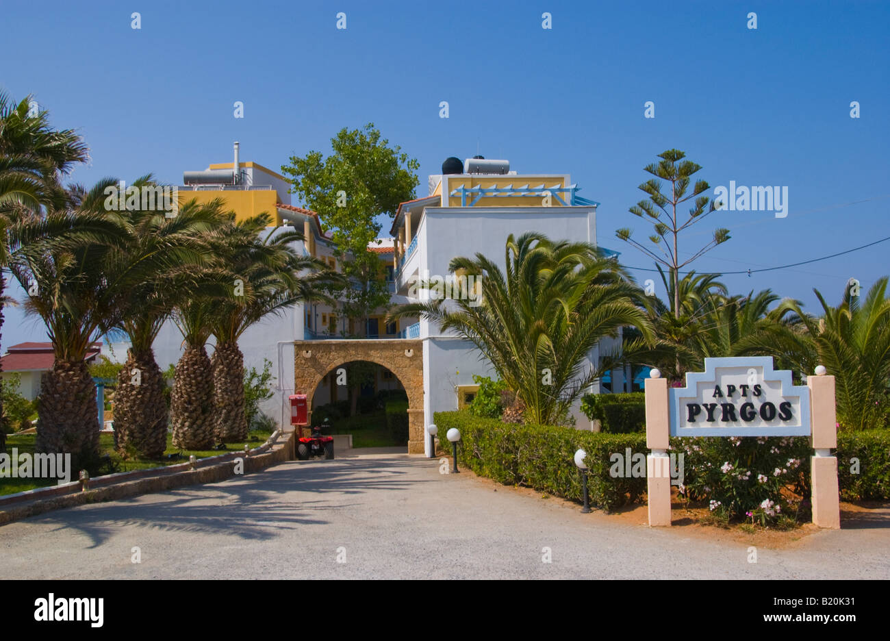 Exterior of holiday apartments in Malia on the Greek Mediterranean